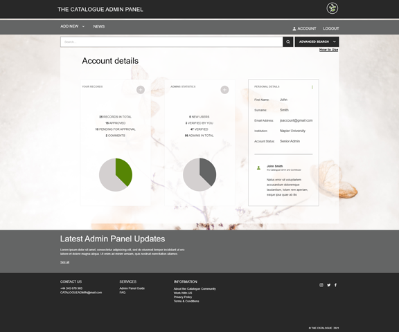 Admin landing page
