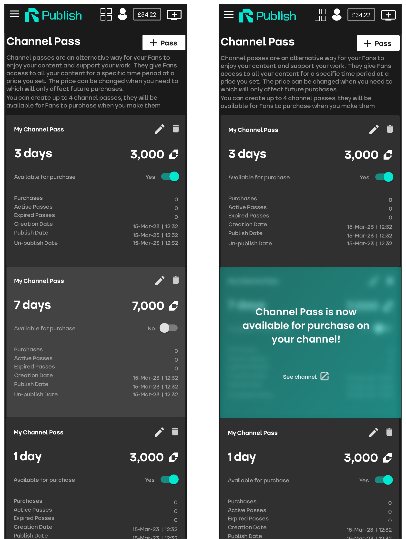 'Channel Pass' feature for mobile